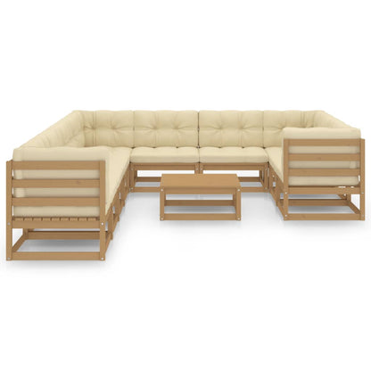 Set Salotto Giardino e Cuscini 11 pz Legno Massello Pino Ambra