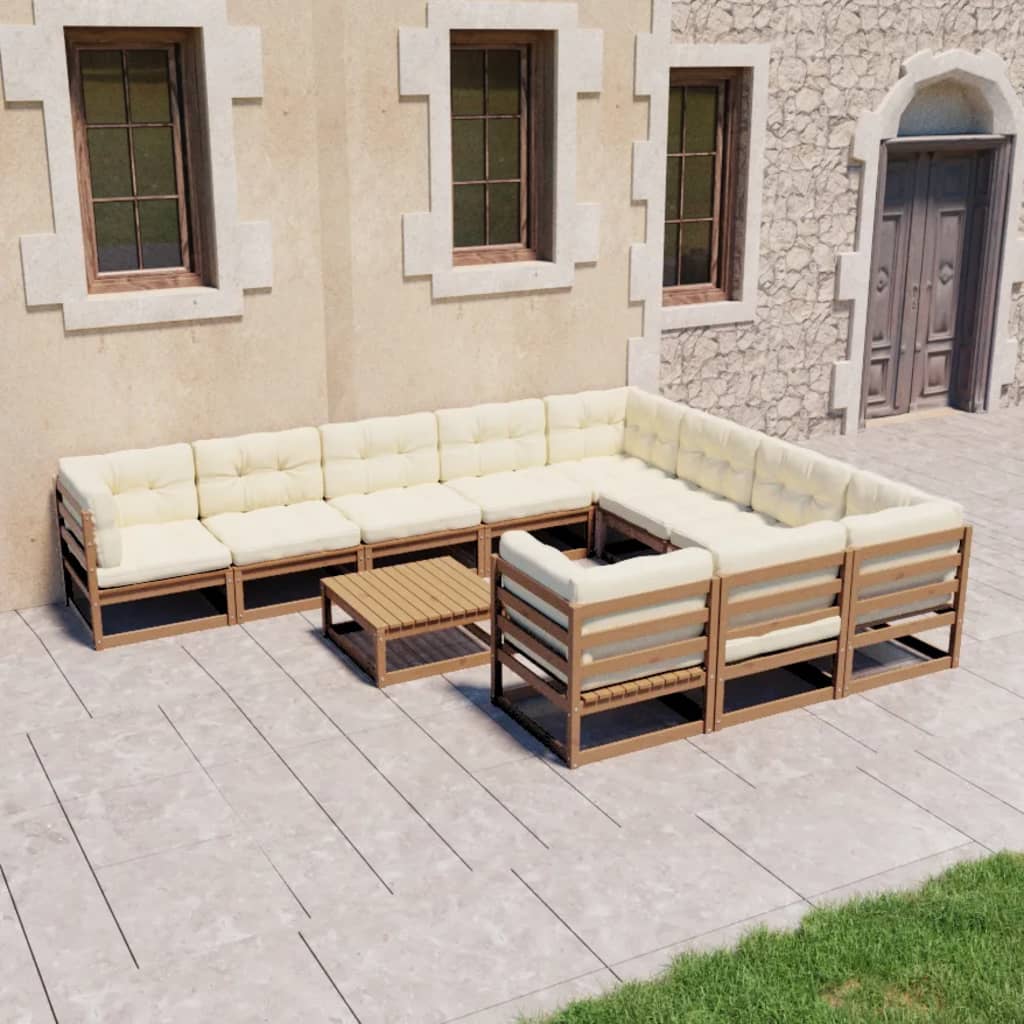 Set Salotto Giardino e Cuscini 11 pz Legno Massello Pino Ambra