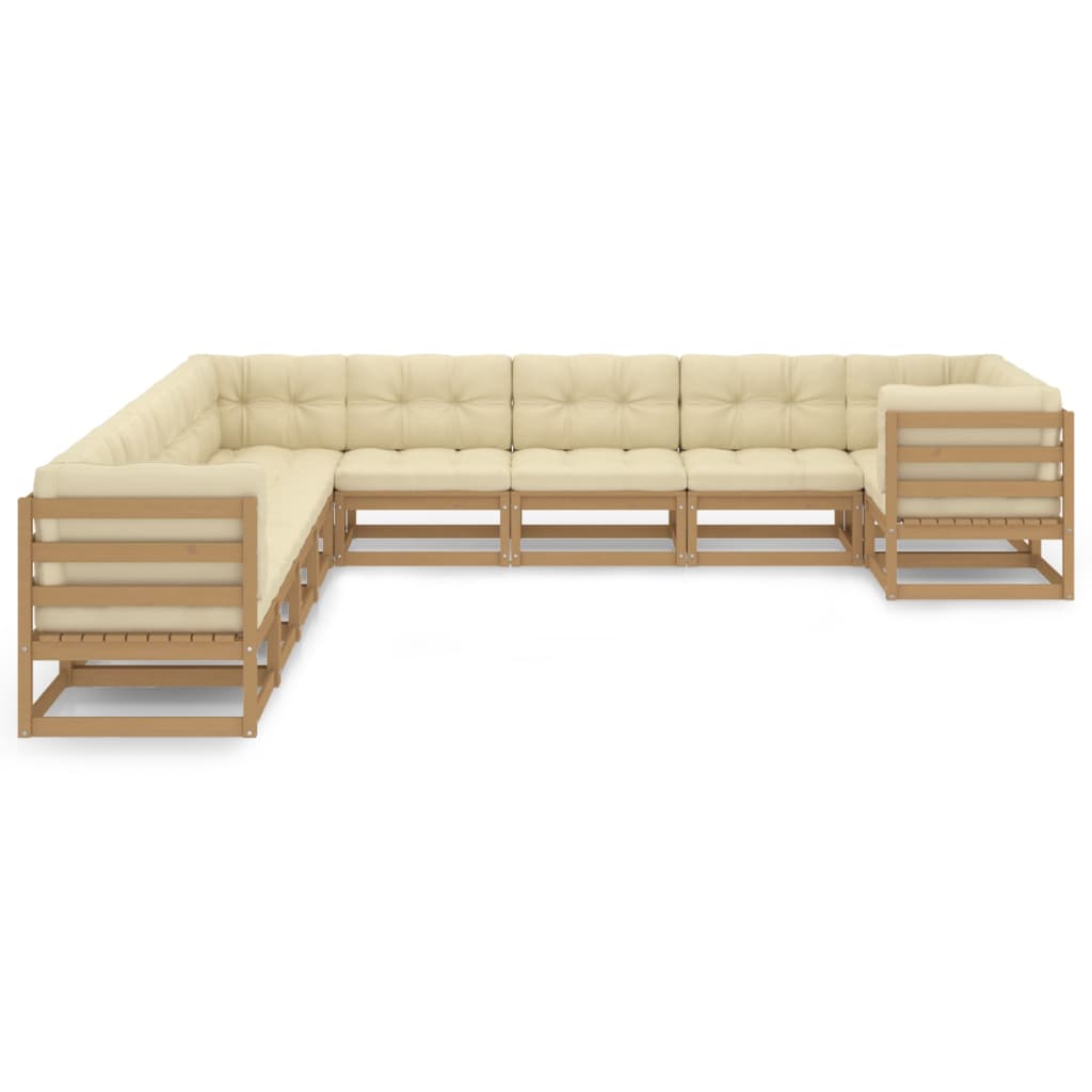 Set Salotto Giardino e Cuscini 10 pz Legno Massello Pino Ambra