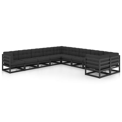 Set Divani da Giardino 10 pz con Cuscini Massello di Pino Nero