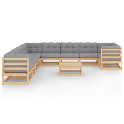 Set Divani Giardino 11 pz con Cuscini in Legno Massello di Pino