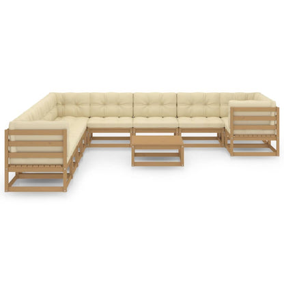 Set Salotto Giardino e Cuscini 11 pz Legno Massello Pino Ambra