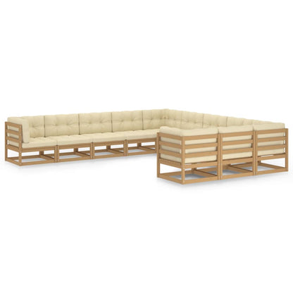 Set Salotto Giardino e Cuscini 11 pz Legno Massello Pino Ambra