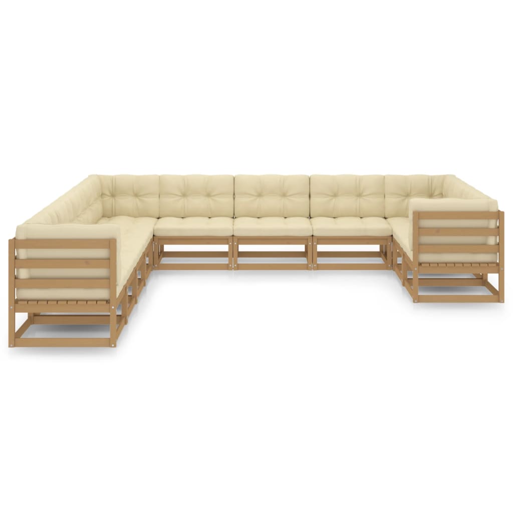 Set Salotto Giardino e Cuscini 11 pz Legno Massello Pino Ambra