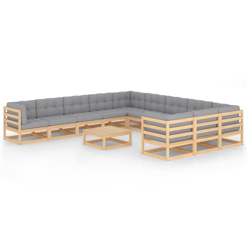 Set Divani Giardino 12 pz con Cuscini in Legno Massello di Pino