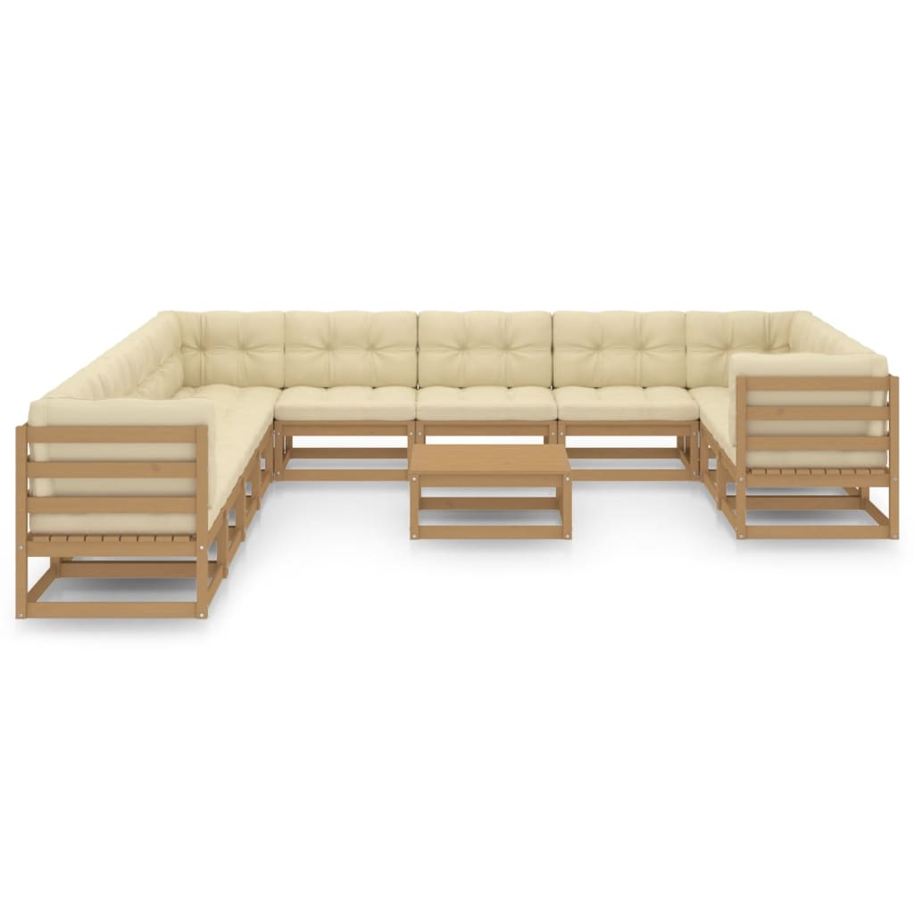 Set Salotto Giardino e Cuscini 12 pz Legno Massello Pino Ambra
