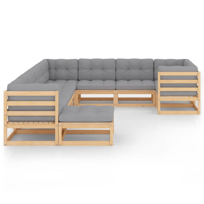 Set Salotto Giardino 10pz Cuscini Antracite Legno Massello Pino