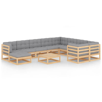 Set Divani Giardino 11 pz con Cuscini in Legno Massello di Pino