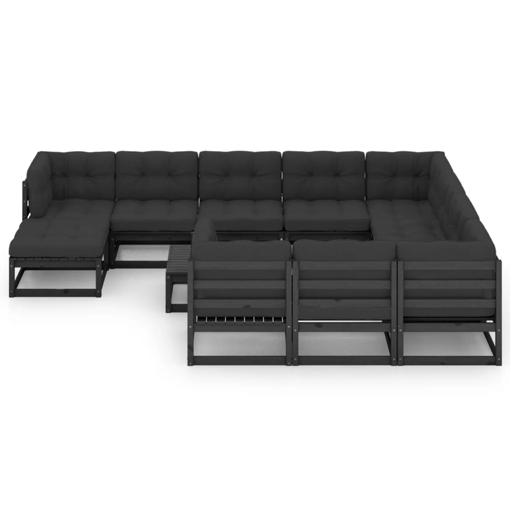 Set Divani da Giardino 12 pz con Cuscini Massello di Pino Nero