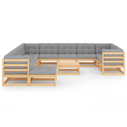 Set Divani Giardino 13 pz con Cuscini in Legno Massello di Pino