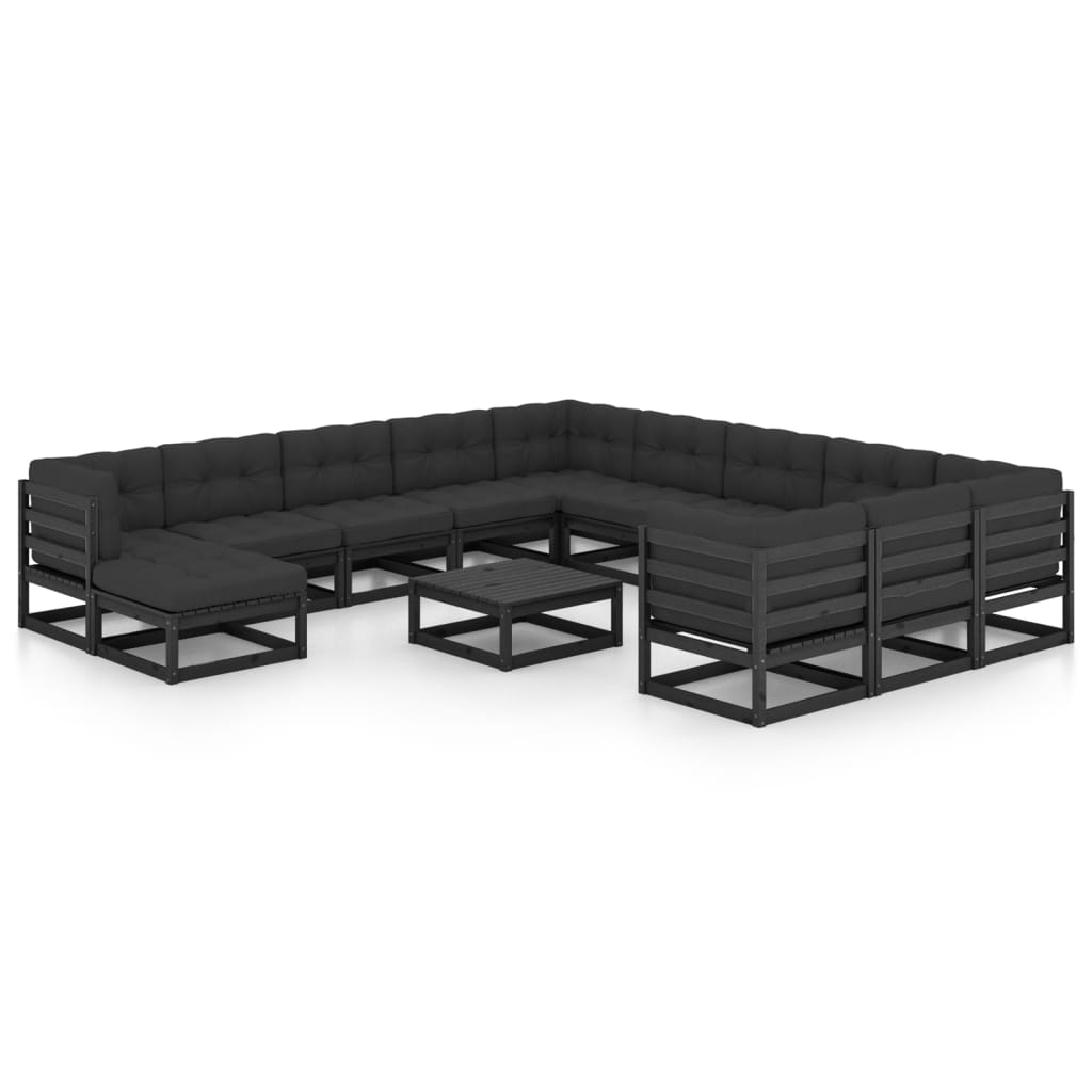 Set Divani da Giardino 13 pz con Cuscini Massello di Pino Nero