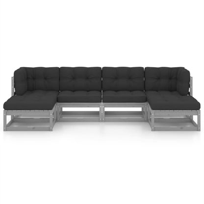 Set Divani da Giardino 6 pz Grigio Cuscini Massello di Pino
