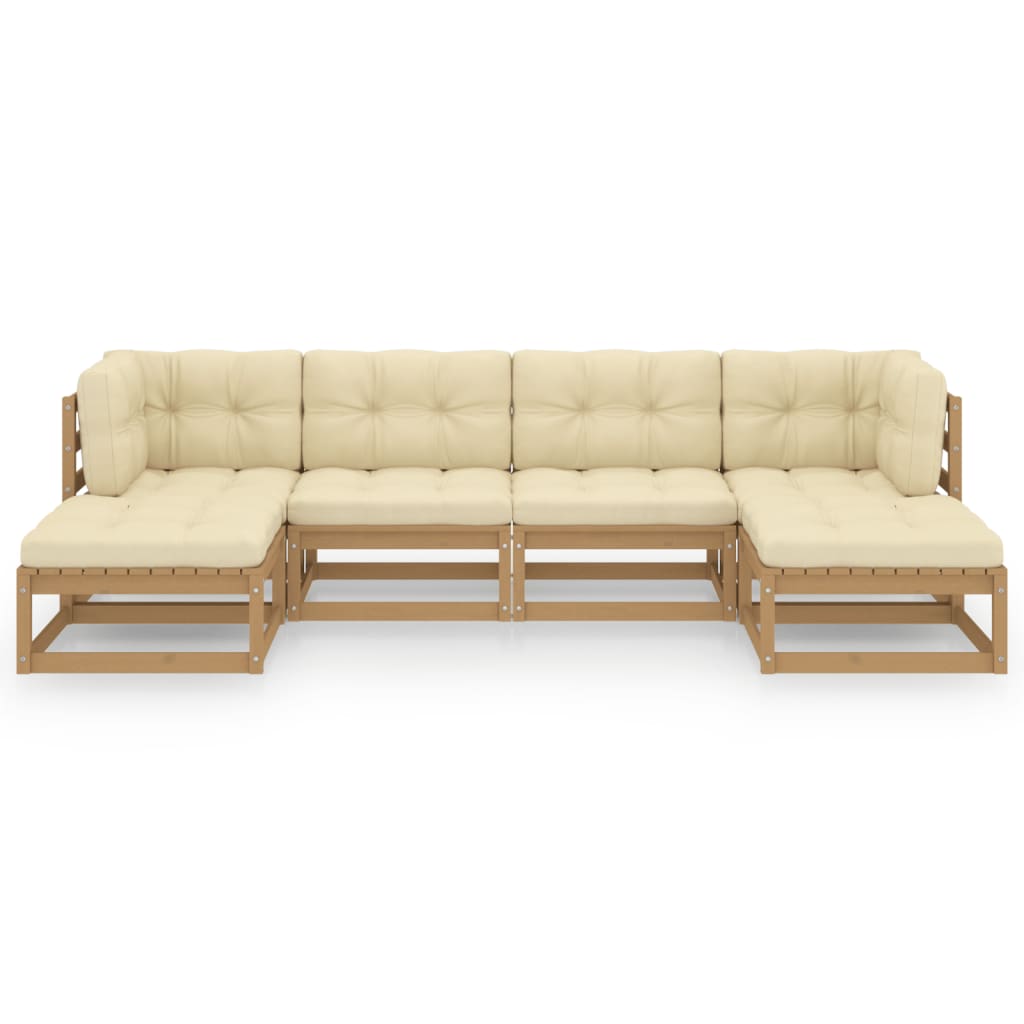 Set Salotto Giardino e Cuscini 6 pz Legno Massello Pino Ambra