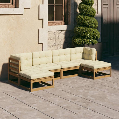 Set Salotto Giardino e Cuscini 6 pz Legno Massello Pino Ambra