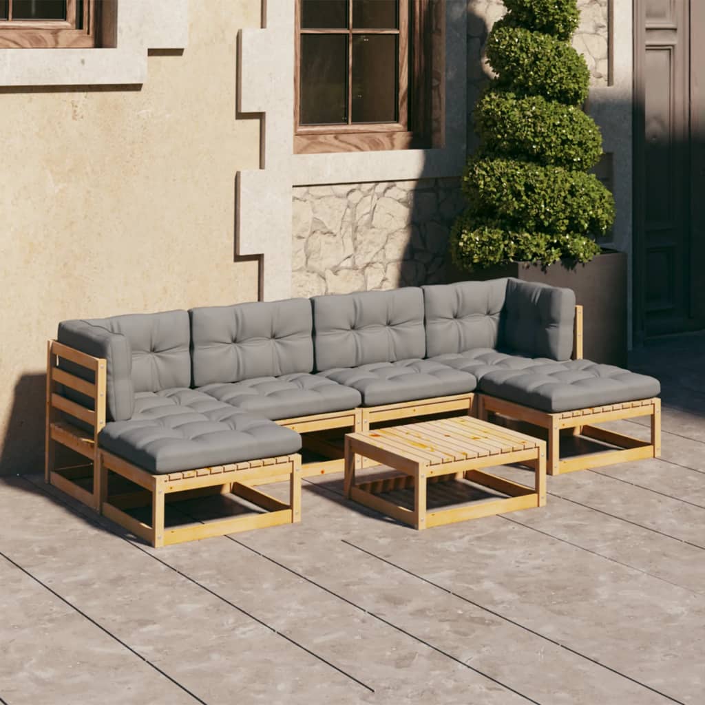 Set Salotto Giardino 7 pz Cuscini Antracite Legno Massello Pino
