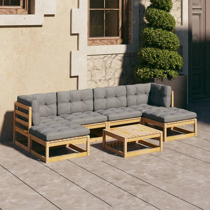 Set Salotto Giardino 7 pz Cuscini Antracite Legno Massello Pino