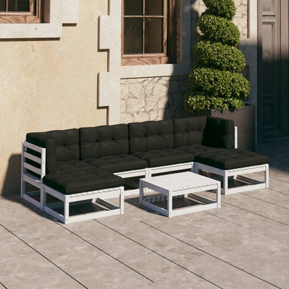 Set Salotto Giardino 7pz con Cuscini Bianco Legno Massello Pino