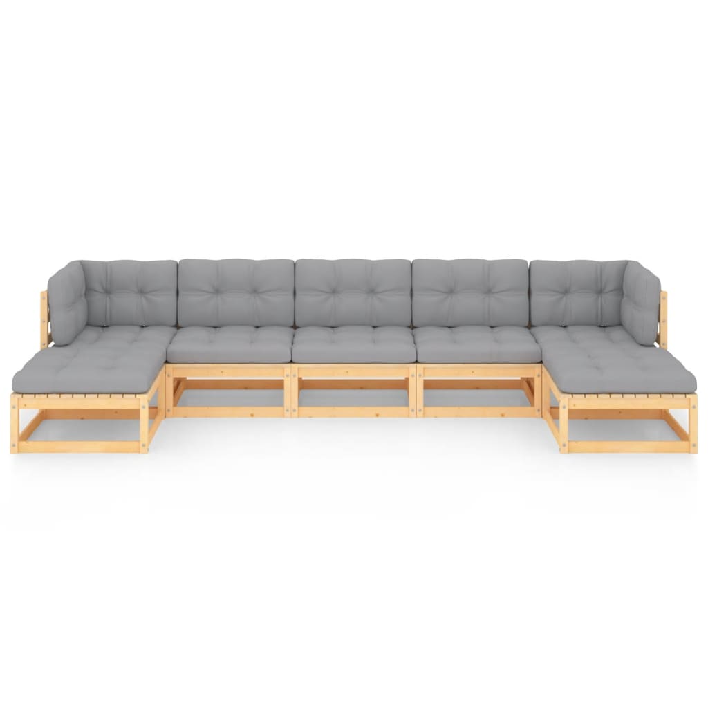 Set Salotto Giardino 7 pz Cuscini Antracite Legno Massello Pino