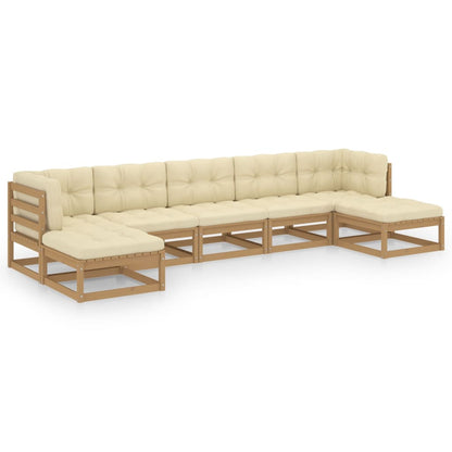 Set Salotto Giardino e Cuscini 7 pz Legno Massello Pino Ambra