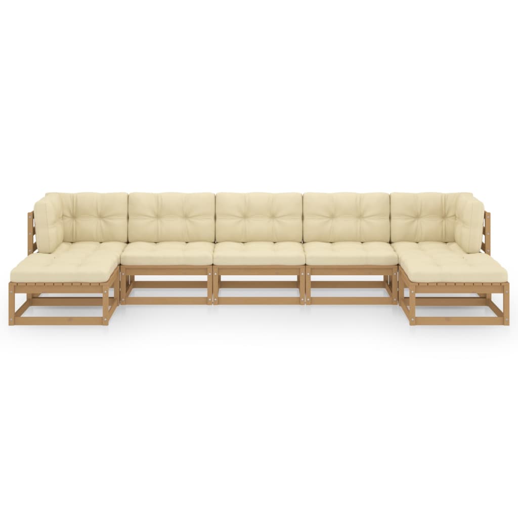 Set Salotto Giardino e Cuscini 7 pz Legno Massello Pino Ambra