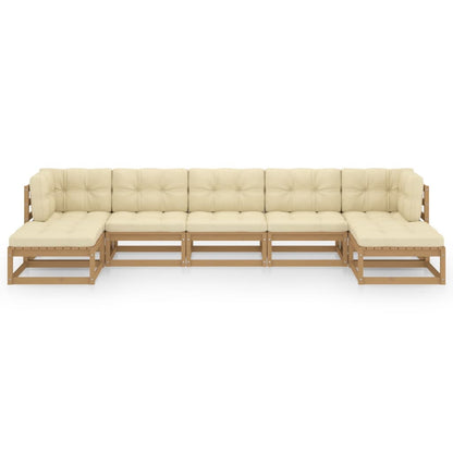 Set Salotto Giardino e Cuscini 7 pz Legno Massello Pino Ambra