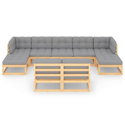 Set Salotto Giardino 9 pz Cuscini Antracite Legno Massello Pino