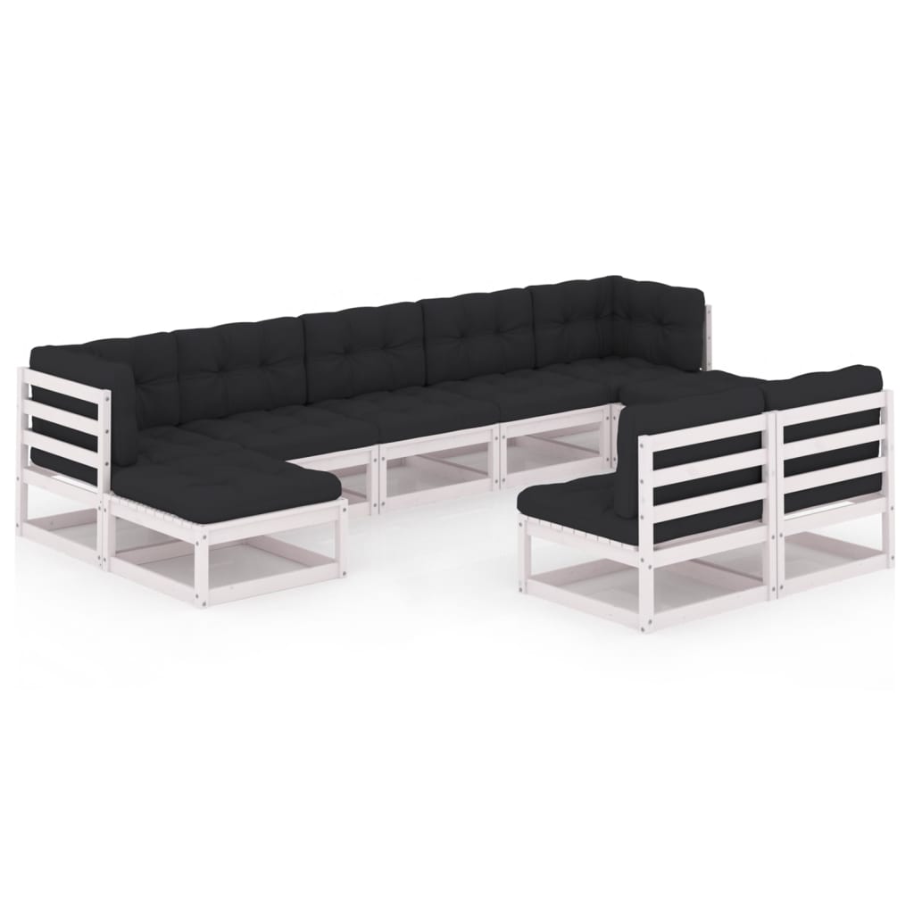 Set Divani da Giardino 9 pz con Cuscini Massello di Pino Bianco