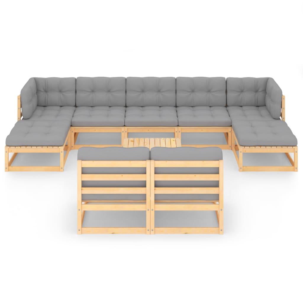 Set Salotto Giardino 10pz Cuscini Antracite Legno Massello Pino