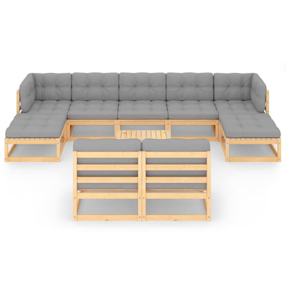 Set Salotto Giardino 10pz Cuscini Antracite Legno Massello Pino
