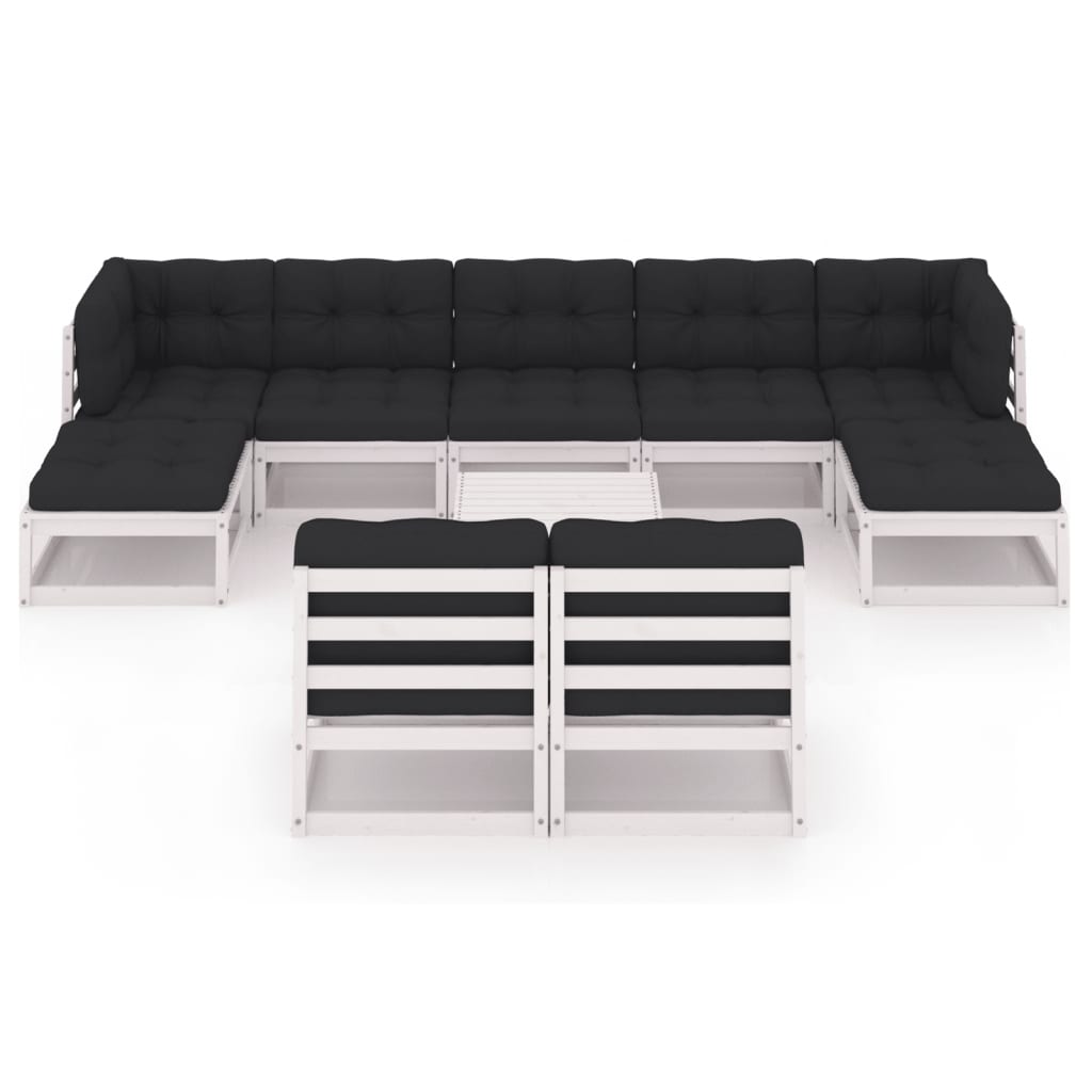 Set Divani da Giardino 10 pz Cuscini Bianchi Massello di Pino