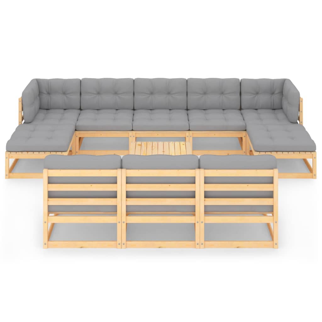 Set Divani Giardino 11 pz con Cuscini in Legno Massello di Pino