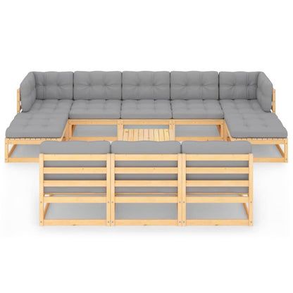Set Divani Giardino 11 pz con Cuscini in Legno Massello di Pino