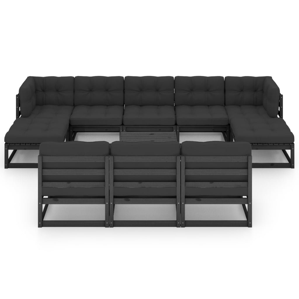 Set Divani da Giardino 11 pz con Cuscini Massello di Pino Nero