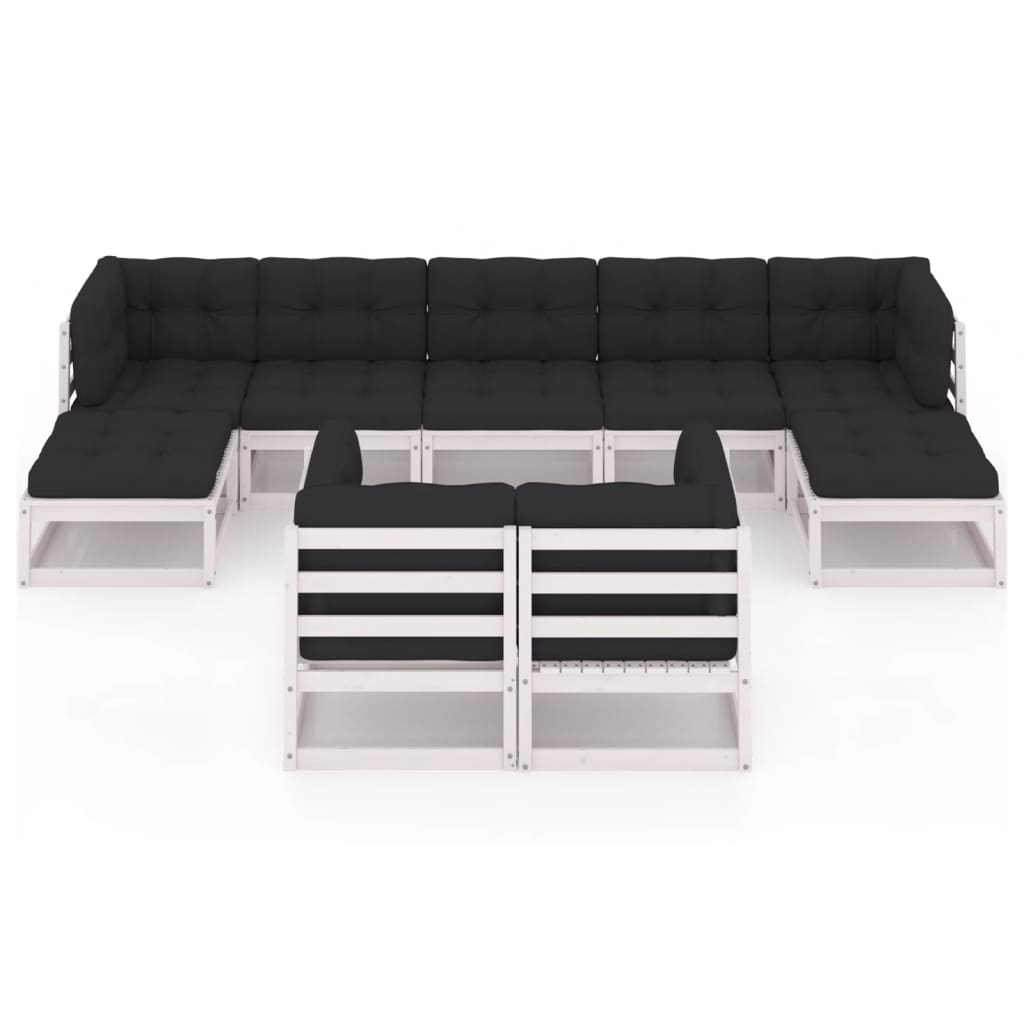 Set Divani da Giardino 9 pz con Cuscini Massello di Pino Bianco