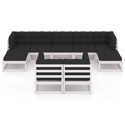 Set Divani da Giardino 9 pz con Cuscini Massello di Pino Bianco