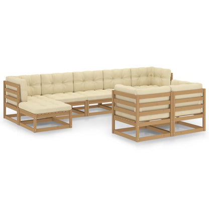 Set Salotto Giardino e Cuscini 9 pz Legno Massello Pino Ambra