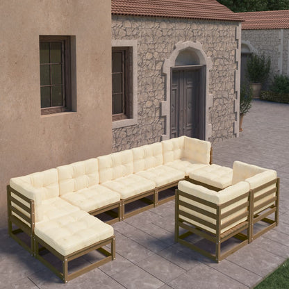 Set Salotto Giardino e Cuscini 9 pz Legno Massello Pino Ambra