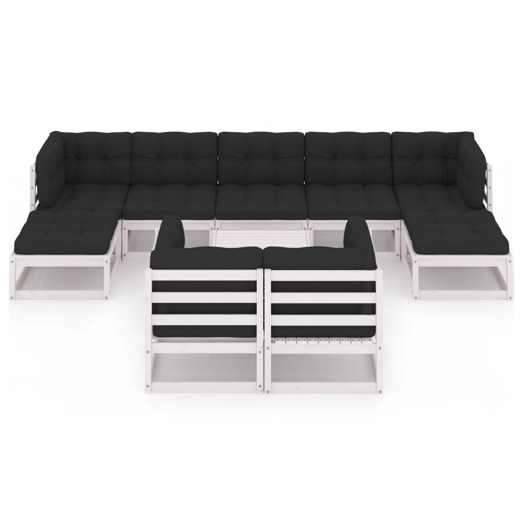 Set Divani da Giardino 10 pz Cuscini Bianchi Massello di Pino