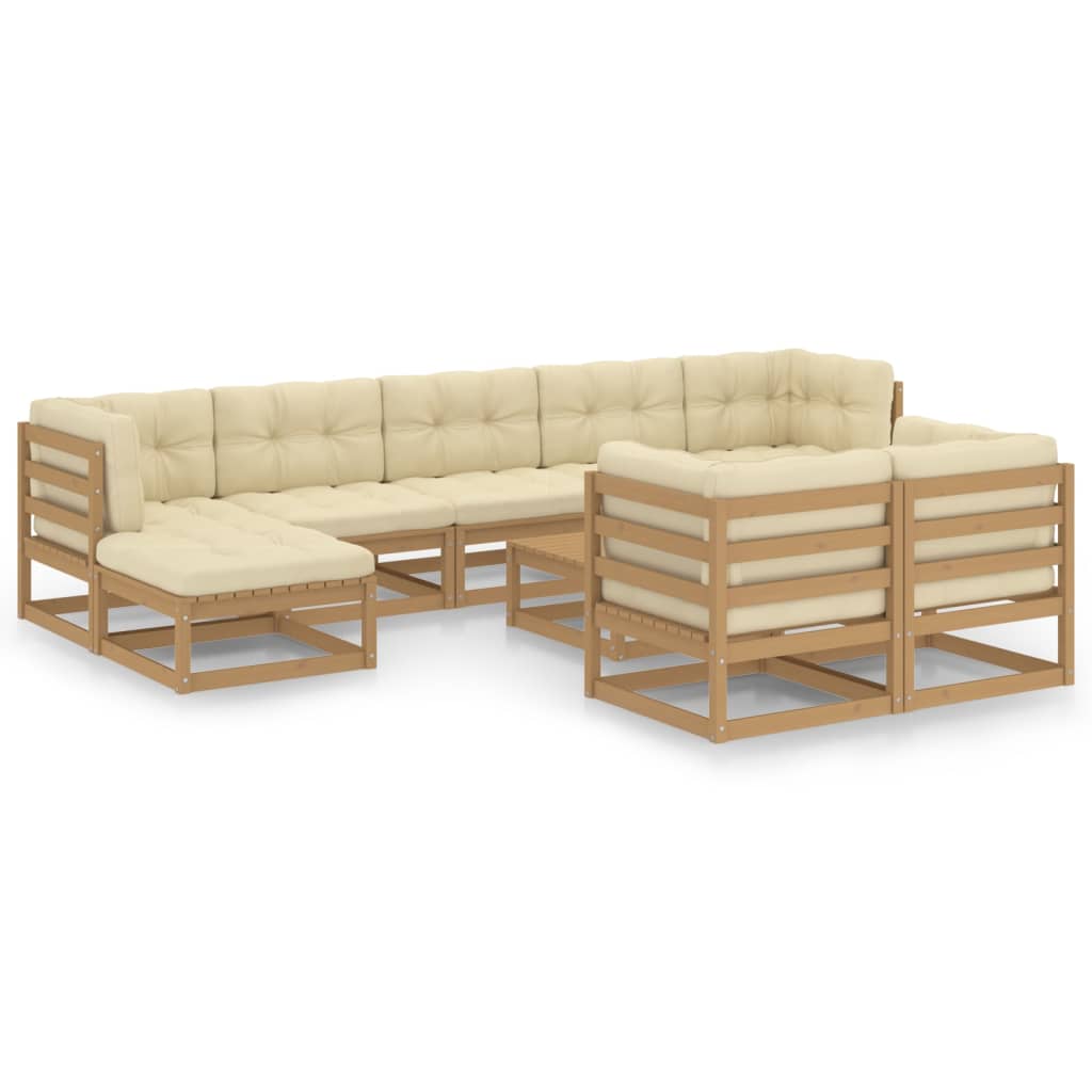 Set Salotto Giardino e Cuscini 10 pz Legno Massello Pino Ambra
