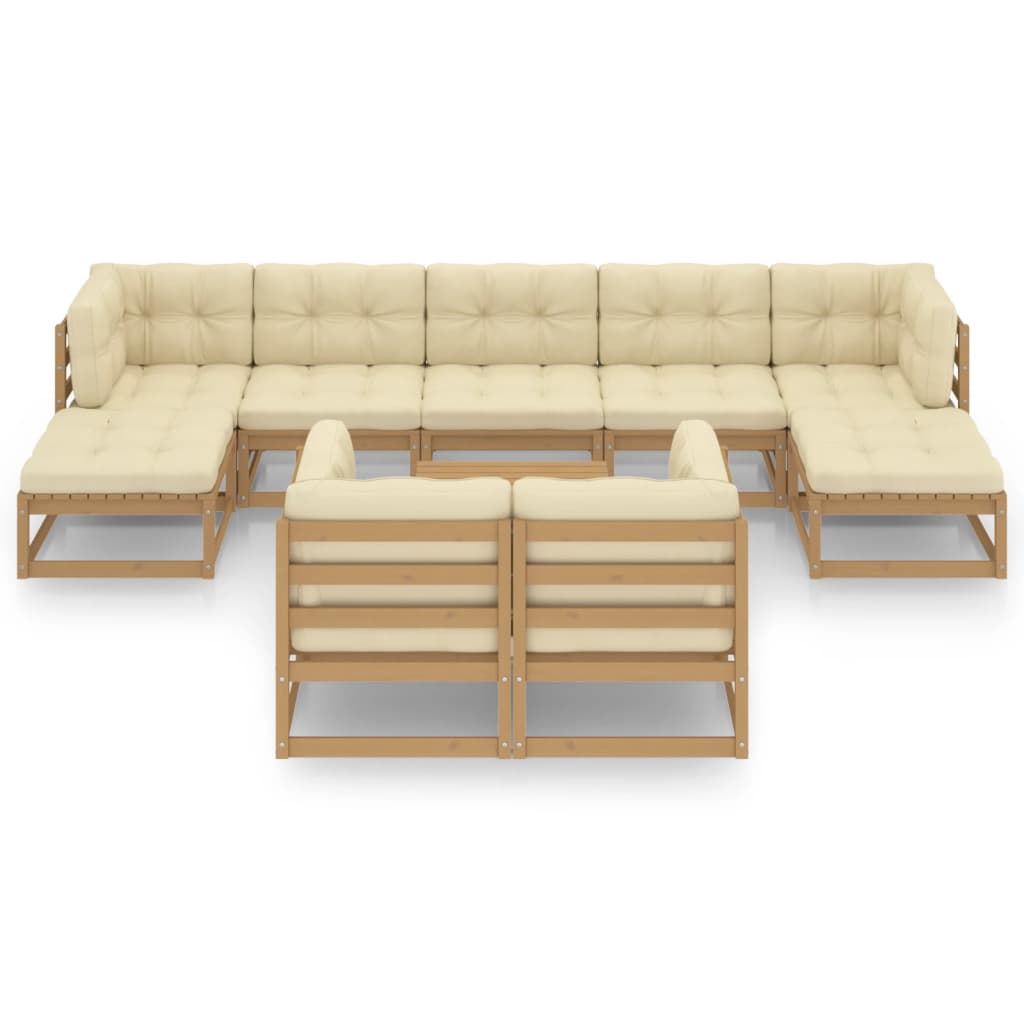 Set Salotto Giardino e Cuscini 10 pz Legno Massello Pino Ambra