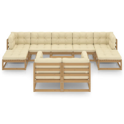 Set Salotto Giardino e Cuscini 10 pz Legno Massello Pino Ambra