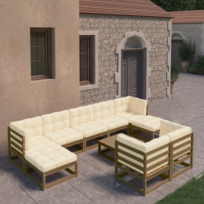 Set Salotto Giardino e Cuscini 10 pz Legno Massello Pino Ambra