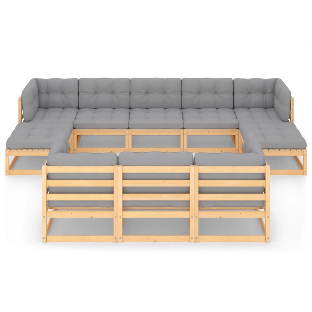 Set Salotto Giardino 10pz Cuscini Antracite Legno Massello Pino