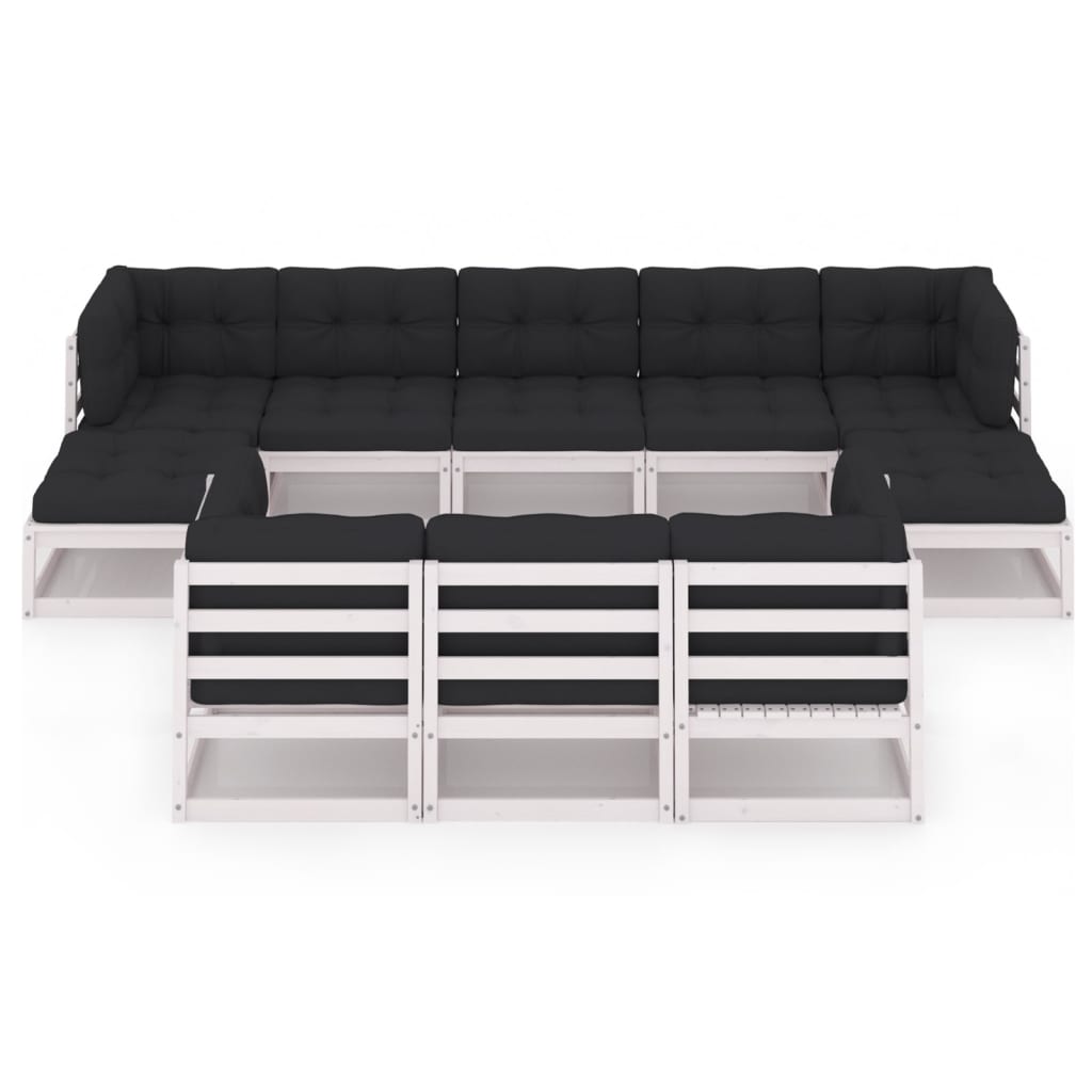 Set Divani da Giardino 10 pz Cuscini Bianchi Massello di Pino