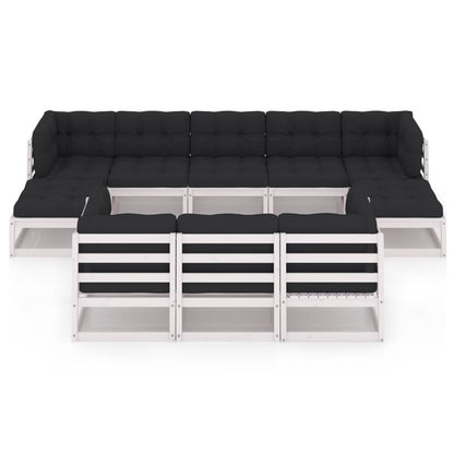 Set Divani da Giardino 10 pz Cuscini Bianchi Massello di Pino