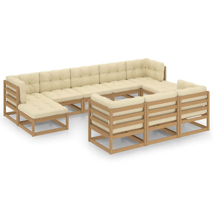 Set Salotto Giardino e Cuscini 10 pz Legno Massello Pino Ambra
