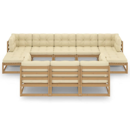 Set Salotto Giardino e Cuscini 10 pz Legno Massello Pino Ambra