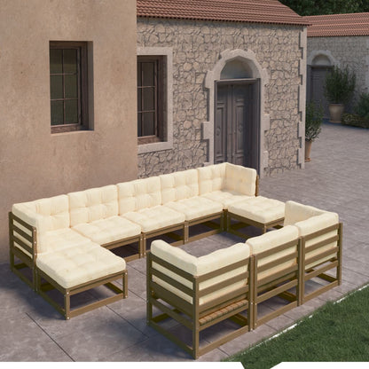 Set Salotto Giardino e Cuscini 10 pz Legno Massello Pino Ambra