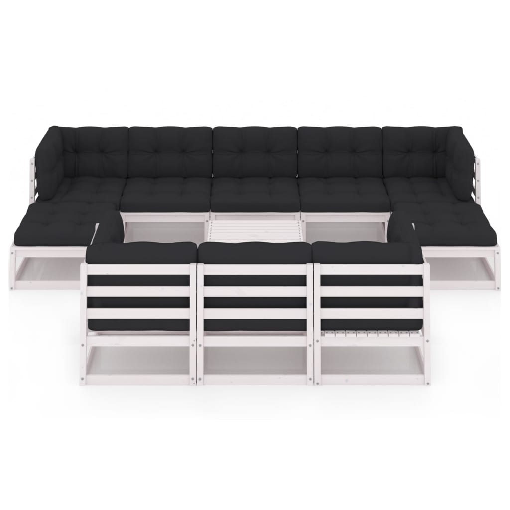 Set Divani da Giardino 11 pz Cuscini Bianchi Massello di Pino