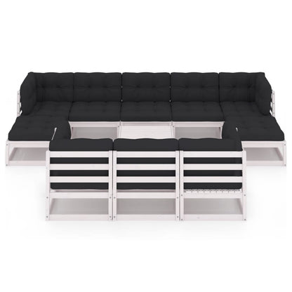 Set Divani da Giardino 11 pz Cuscini Bianchi Massello di Pino